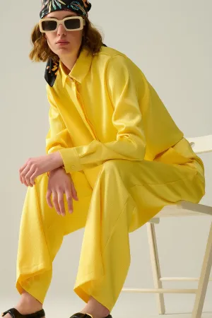 yellow short textured satin shirt