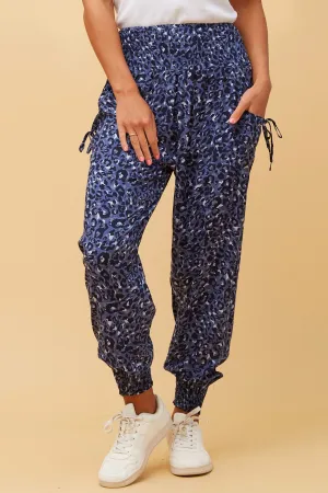 Zoe Animal Print Harem Pants - Blue